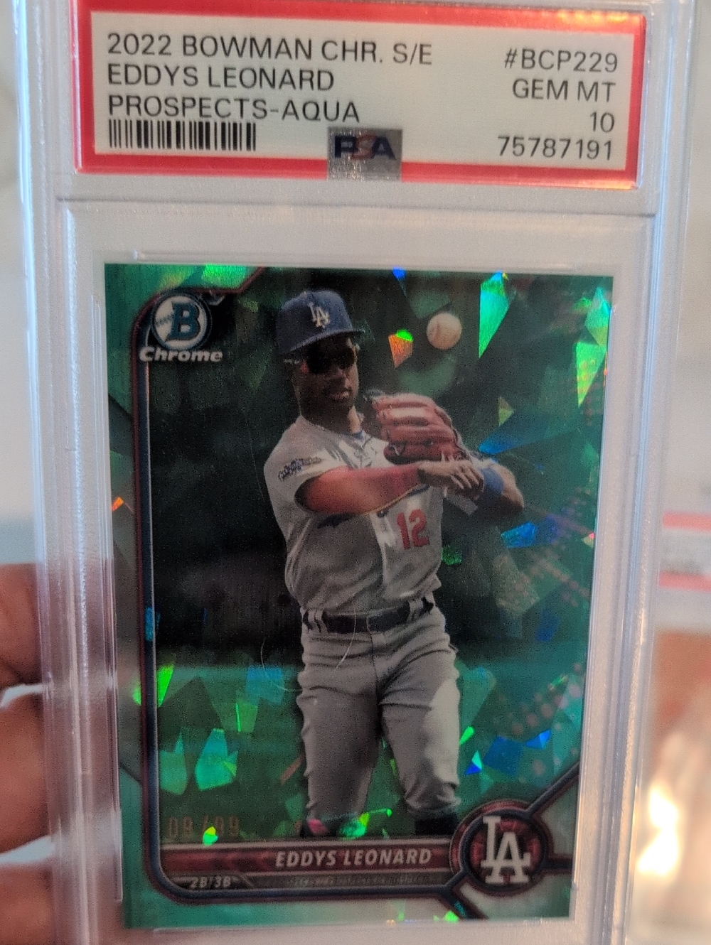 2022 Bowman Chr  Eddy's Leonard Prospects Aqua Refactor Graded 10